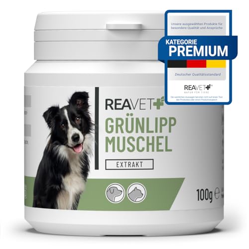 ReaVET Grünlippmuschel Extrakt Pulver 100g für Hunde & Katzen | Grünlippmuschelpulver Hund, Grünlippmuschelextrakt hochdosiert nach behandelter Arthrose Arthritis von ReaVET