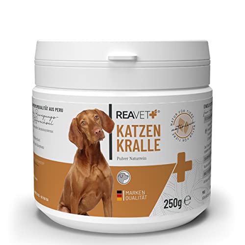 ReaVET Katzenkralle Pulver für Hunde, Katzen & Pferde 250g – Naturrein in Premiumqualität – stärkt Immunsystem I Gemahlene Wurzelrinde für Stoffwechsel, Gelenkpulver Ohne Zusätze von ReaVET