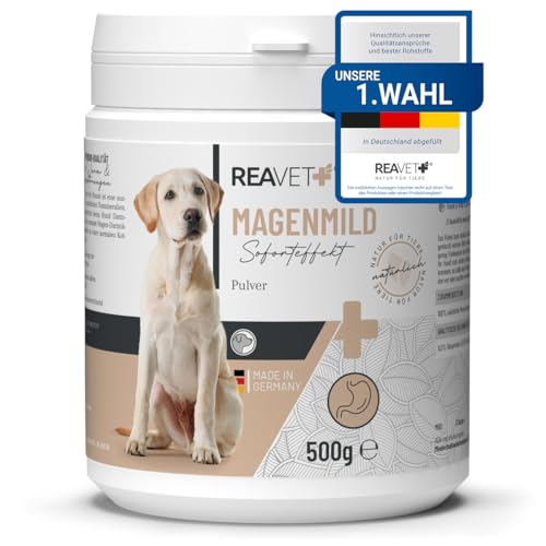 ReaVET Magenmild Pulver für Hunde 500g - Zur Unterstützung der Verdauung & Harmonisierung der Magen-Darm-Aktivität, natürlicher Magenschutz Hund mit Bentonit & Probiotika von ReaVET