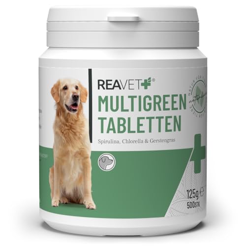 ReaVET MultiGreen Tabletten für Hunde 500 Stück – Mikroalge unterstützt Haut & Fell -Immunsystem, Stoffwechselprozesse & Abwehrsystem, Vitamine & Mineralstoffe von ReaVET