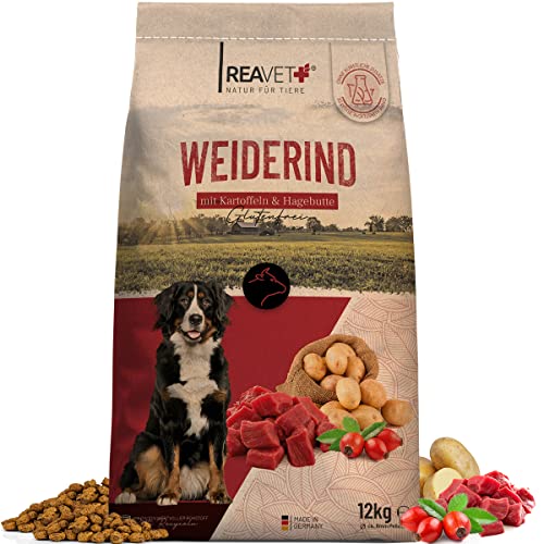 ReaVET Natur Hundefutter Trocken Rind 12kg – 100% Natürlich Trockenfutter Hund, Getreidefrei für Allergiker, Hunde Trockenfutter, Natur ohne Chemie und künstliche Vitamine von ReaVET