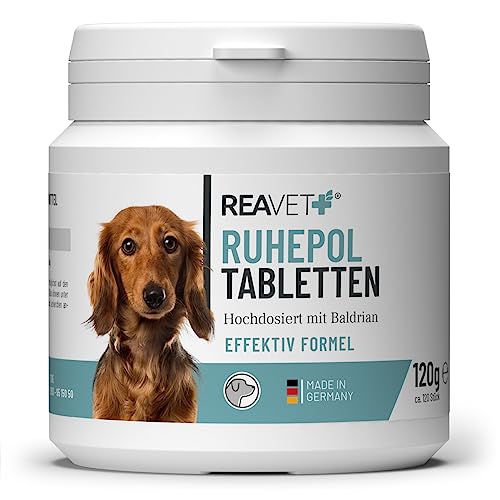 ReaVET Ruhepol Tabletten für Hunde 120 Stück – mit Baldrian und Johanniskraut I Wohlfühlen, Umzug, Silvester, Verlust mit hoher Akzeptanz von ReaVET