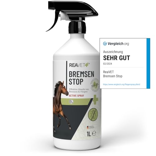 ReaVET TESTURTEIL SEHR GUT Bremsen Stop **TESTSIEGER** Fliegenspray Pferde 1L mit pflegender AloeVera, Insektenspray mit Sofortschutz & Pferdepflege, Bremsenspray Bremsenblocker gegen Fliegen von ReaVET