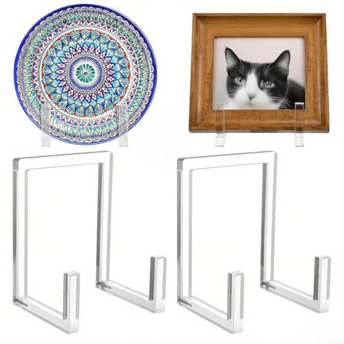 2 transparente Acryl-Ständer zum Präsentieren von Tellern, für Kunstwerke und Bücher mit einfacher Montage und stabilem Design (2 Stück) von ReachMall