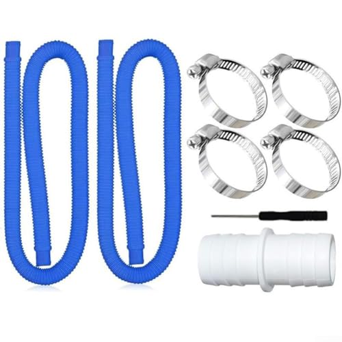 32 mm Poolschlauch-Set für Aufstellpools mit Metallclips aus auslaufsicherem Polyethylen-Kunststoff für lange Lebensdauer (1,5 m blaues Rohr) von ReachMall