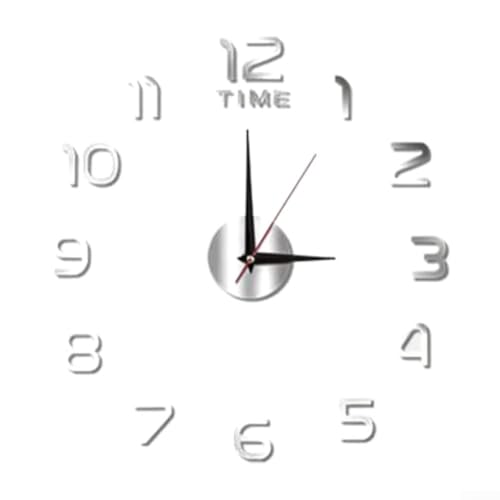 3D Spiegel Wanduhr Elegante DIY Home Office Decor Modernes Design für Wohnzimmer (Silber) von ReachMall