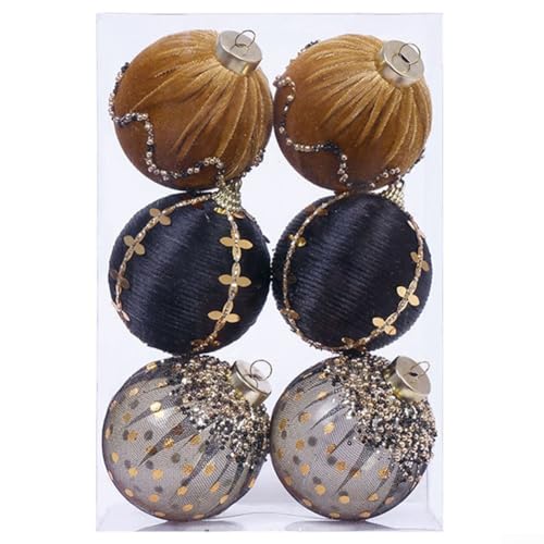 6 Kugeln, 8 cm Schaumstoff-Weihnachtskugel-Set, Weihnachtsbaumkugeln, hängende Ornamente, bruchsicher, für Party und Festival (schwarz) von ReachMall