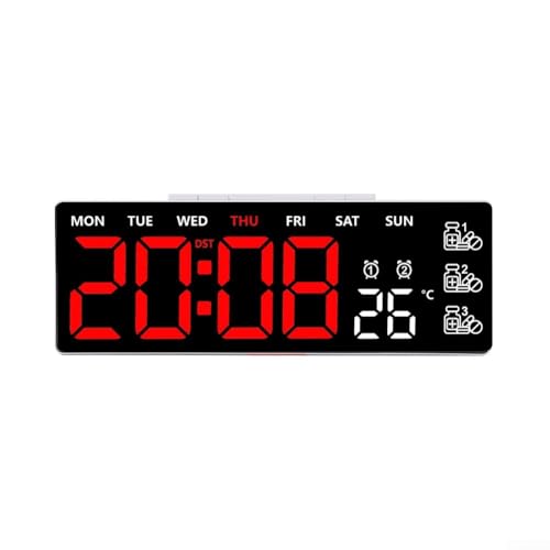 ABS Digitale Wanduhr, LED-Uhr mit Fernbedienung, großes Display, Timer mit Temperatur, Datum, Woche, automatische Sommerzeit, einstellbare Helligkeit (G) von ReachMall