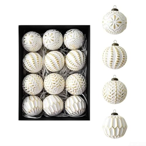 Antikes Finish, Weihnachtskugeln, 12er-Set für Baum-Hängedekorationen mit Retro-Stil und leichtem Kunststoffmaterial für den Innenbereich (Gold) von ReachMall