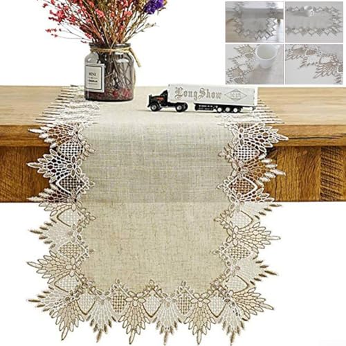 Aufwendiger Leinen-Tischläufer mit gesticktem Blumen-Design für Hochzeits- und Partytische, geeignet für Esszimmer, Buffet und Cafés von ReachMall