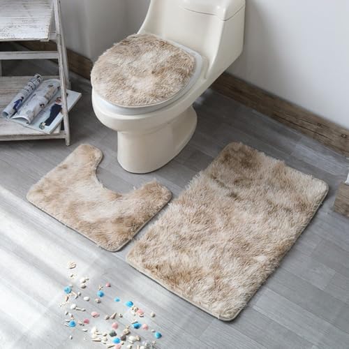 Chenille-Badteppich-Set mit rutschfester Unterseite für sicheren Gebrauch im Badezimmer (rosa lila) von ReachMall
