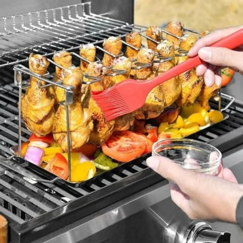 Chicken Wing Holder Folding Stand 14 Slots Stainless Steel Chicken Drumstick Rack Grill Stand Roasting for BBQ, Slow Cooking, Outdoor Grilling, Parties(1) von ReachMall