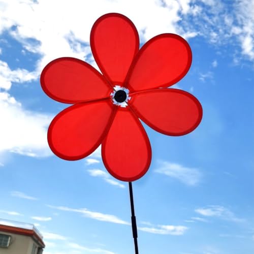 Dekorative Blumen-Windmühle für Garten und Terrasse, für den Hof, leichtes Tuch und Fiberglas-Stab, dreht sich im Wind (rot) von ReachMall