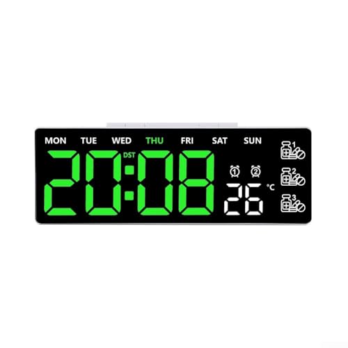 Digitale Wanduhr aus ABS, LED-Uhr mit Fernbedienung, großes Display, Timer mit Temperatur, Datum, Woche, automatische Sommerzeit, einstellbare Helligkeit (F) von ReachMall