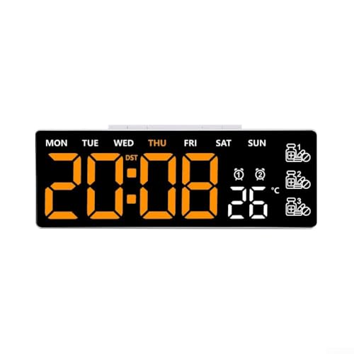 Digitale Wanduhr aus ABS, LED-Uhr mit Fernbedienung, großes Display, Timer mit Temperatur, Datum, Woche, automatische Sommerzeit, einstellbare Helligkeit (H) von ReachMall
