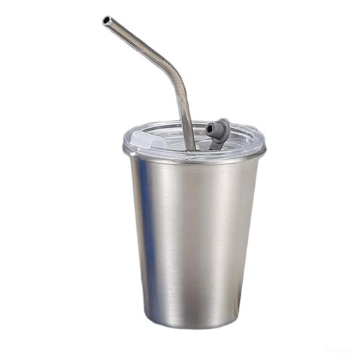Doppelwandiger Vakuum-Kaffeebecher, wiederverwendbare Reisebecher, 304 Edelstahl, Wasserbecher, Eiskaffeebecher mit Deckel und Strohhalm (Silber 350 ml) von ReachMall