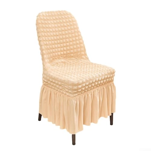 Eleganter Seersucker-Stuhlbezug mit Spitzenröcken, passend für gebogene Stühle mit dehnbarem Stoff (beige) von ReachMall