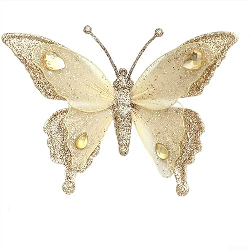 Festlicher Weihnachtsbaumschmuck Glitzer-Schmetterlinge mit Netzflügelstruktur und Clip zum einfachen Aufhängen (Golden) von ReachMall