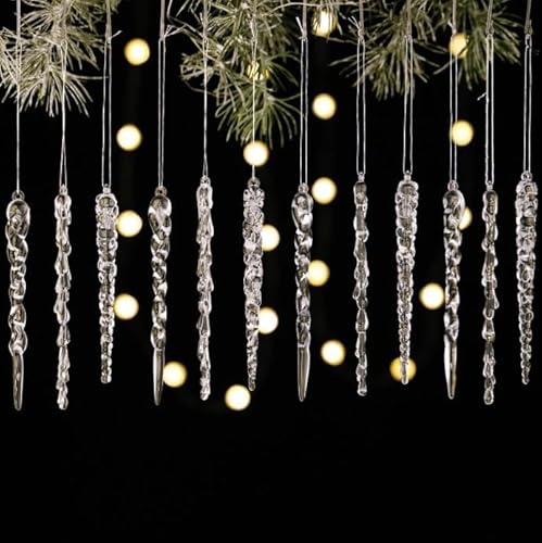 For Holiday Acryl Eiszapfen Ornamente Set von 12 Stück mit realistischer Eisoptik zum Aufhängen an Bäumen, Fenstern oder Wänden während der Weihnachtszeit (transparent) von ReachMall