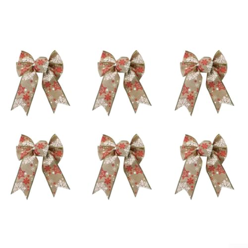 Für Weihnachten Dekoschleifenband Set Doppellagiger Schneeflocken-Stil mit 6 Schleifen für Baum und Haus (G) von ReachMall