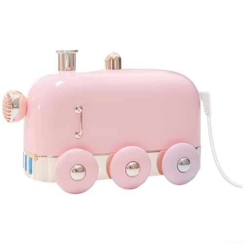 Großer Nebel-Luftbefeuchter, 300 ml, Retro-Zug, USB-Luftbefeuchter mit buntem LED-Licht, USB-betriebener Aroma-Diffusor für Schlafzimmer, Büro (Rosa) von ReachMall