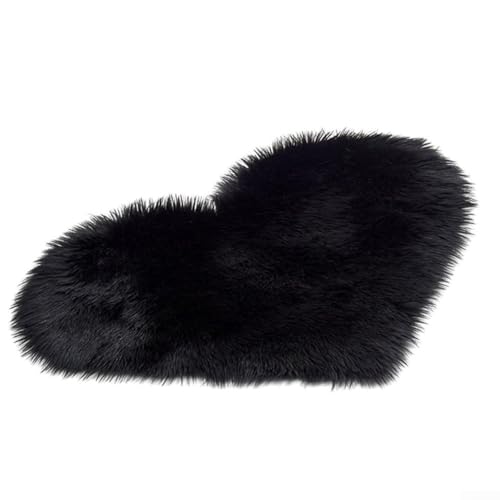 Herzförmiger Plüsch-Teppich für Schlafzimmer und Kinderzimmer, rutschfeste Bodenmatte, 30 x 40 cm, weicher Teppich (schwarz) von ReachMall