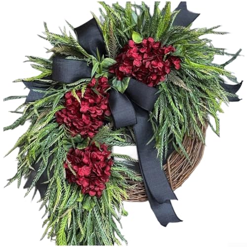 Hortensien-Blumengirlande mit rustikalem, ländlichem Design mit lebensechten Blüten und Schleifen-Akzenten, geeignet für Wand- und Bauernhaus-Dekoration (B) von ReachMall