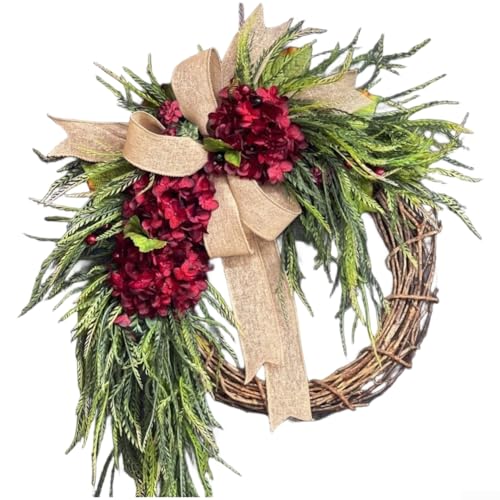 Hortensien-Blumengirlande mit rustikalem, ländlichem Design mit lebensechten Blüten und Schleifen-Akzenten, geeignet für Wand- und Bauernhaus-Dekoration (D) von ReachMall