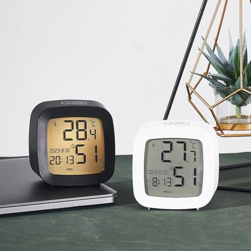 Intelligenter LCD-Wecker mit Temperatur, digitaler Wecker mit Luftfeuchtigkeits- und Sprachsteuerung, Hintergrundbeleuchtung, Schlummerfunktion, Studentenuhr (Schwarz 1) von ReachMall