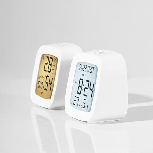 Intelligenter LCD-Wecker mit Temperatur, digitaler Wecker mit Luftfeuchtigkeits- und Sprachsteuerung, Hintergrundbeleuchtung, Smart Snooze Studentenuhr (Weiß 2) von ReachMall