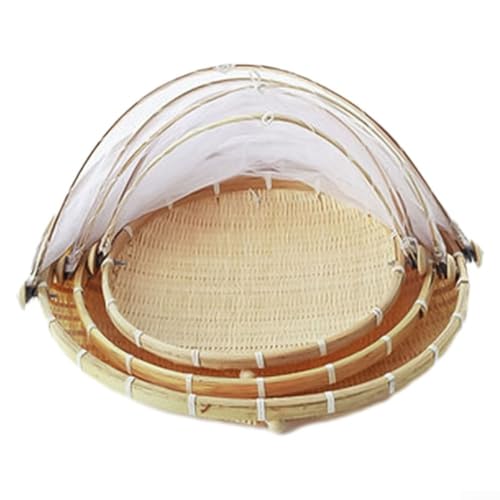 Leichter, handgefertigter Aufbewahrungskorb mit Kuppelnetzabdeckung, ideal zum Servieren von Lebensmitteln und zur Organisation kleiner Utensilien (klein) von ReachMall