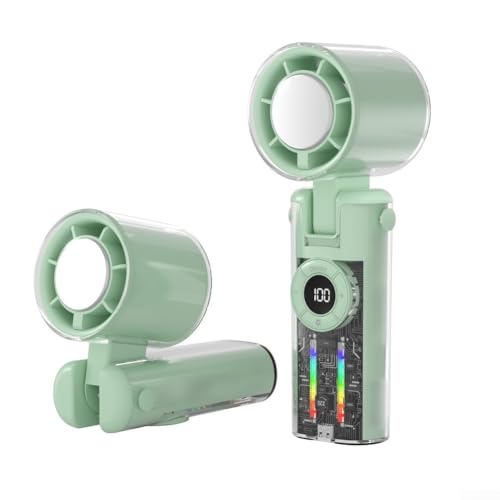 Leistungsstarke, tragbare Ventilatoren, Turbo-Ventilator mit Eiskühler, Handventilator 199 Grad einstellbare Windgeschwindigkeit mit 4000 mAh wiederaufladbarem Akku (transparentes Grün) von ReachMall