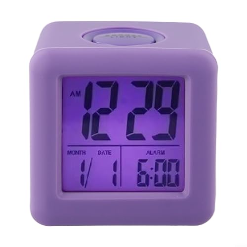 Moderner quadratischer LCD-Wecker mit Silikonhülle, Hintergrundbeleuchtung und Schlummerfunktion (lila) von ReachMall