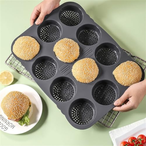 ReachMall 12 Mulden Cupcake Backblech Silikon Hamburger Brötchen Form Antihaft Muffin Backblech für Burger/Brot/Muffin Backen/Kuchen Backen/Obstkuchen Backen von ReachMall
