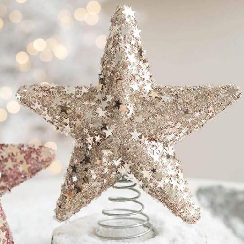 ReachMall Elegante schillernde Baumspitze in Form eines Sterns, zur Vervollständigung Ihrer festlichen Dekoration und zur Schaffung dauerhafter Familienerinnerungen (Champagnerfarben) von ReachMall