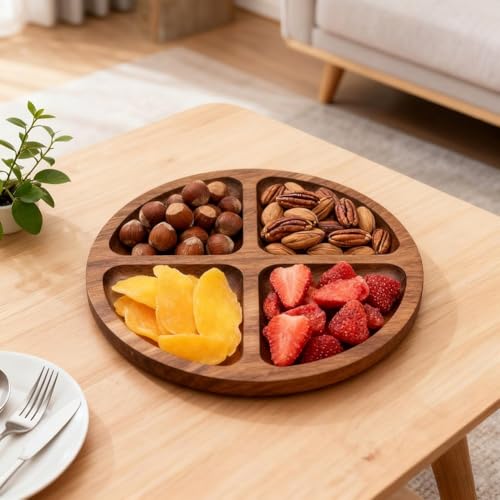 Serviertablett aus Holz, lustiges Puzzle-Holz-Serviertablett mit Fächern, Lebensmittel-Servierbrett für Weihnachtsfeier auf Couchtischen (C) von ReachMall