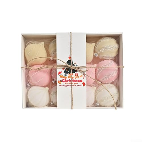 Set mit 12 Weihnachtskugel-Anhängern mit zwei verschiedenen Formen, zur Verschönerung der Weihnachtsdekoration an Bäumen, Kränzen, Girlanden und Tafelaufsätzen (Rosa, Gelb, Weiß) von ReachMall