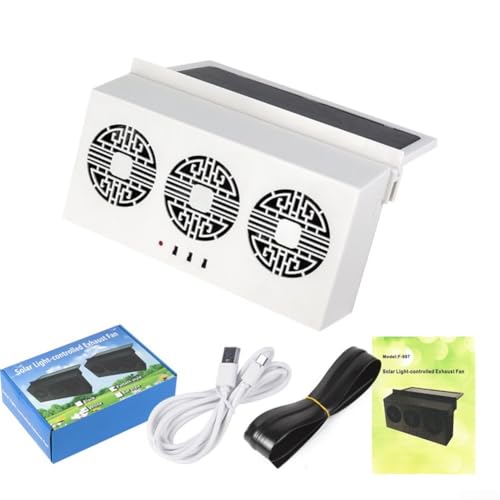 Solar-Licht-gesteuerter Abluftventilator, leiser Hochgeschwindigkeits-Luftstrom, 5000 U/min, energiesparender USB-Auto-Ventilator, Kühlventilator (weiß) von ReachMall