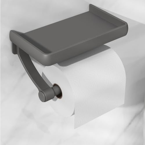 Toilettenpapierhalter, rostfreier Edelstahl-Papierhalter, mattschwarzer Toilettenpapierhalter mit Ablage für Badezimmer, Küche (grau) von ReachMall