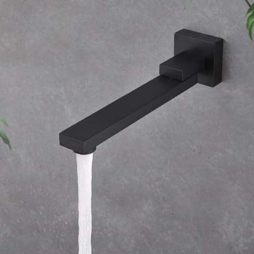 Wandmontierte Badewannenarmaturen, Faltbare Düse Wasserfall Edelstahl 180 Grad Drehung Badewanneneinlauf Wasserhahn Wand Waschbecken Verdeckter Wasserhahn für Badezimmer (Schwarz) von ReachMall