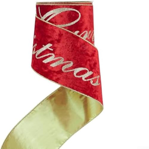 Weihnachtsband mit Samtstoff, Drahtkanten und Glitzer-Aufschrift "Merry For Christmas", für Weihnachtsgirlande und Baum-Styling, 9,1 m (rot) von ReachMall
