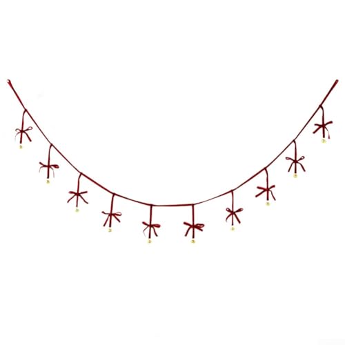 Weihnachtsdekoration Schnur mit handgefertigten Samtschleifen und Eisenglocken, entworfen für Baum- und Heimverzierung während Feiertagsfeiern (Burgunderrot) von ReachMall