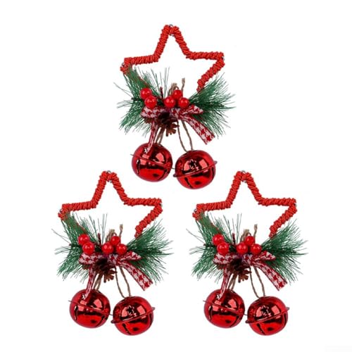 Weihnachtsdekorationsset mit drei Stoffglocken in Form von fünf spitzen Sternen, perfekt zum Aufhängen an Baum oder Tür (rot) von ReachMall