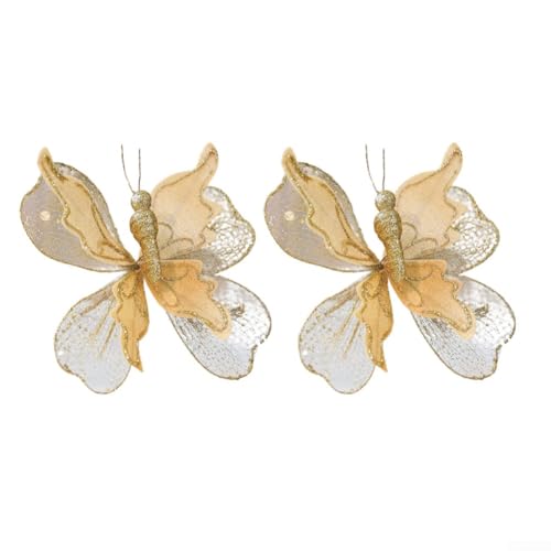 Weihnachtsfeiertage Schmetterling Picks für Baum und Haus, Stoff simulierte Zweige für festliche Dekoration Arrangements (Gold) von ReachMall