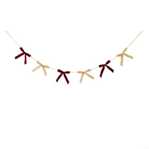 Weihnachtsgirlande aus Samt, 2,7 m, für Baum, Kamin, Dekoration, bietet Plüschschleifen-Akzente, die saisonale und besondere Anlässe verbessern (Rot + Beige) von ReachMall