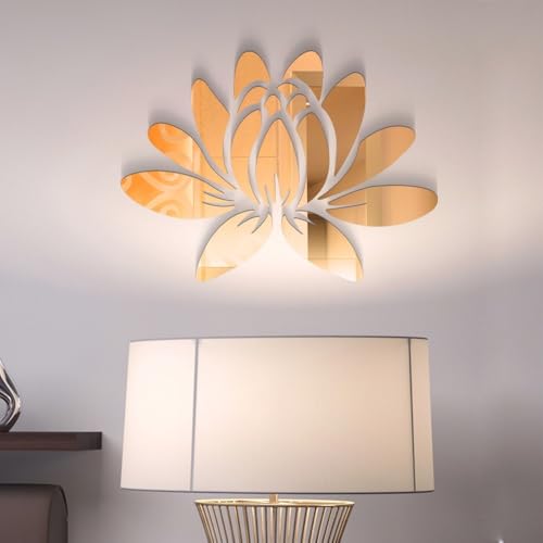 and Modern Blooming Lotus Flower Acryl-Spiegel-Wandaufkleber, um Ihre Einrichtung aufzufrischen (Gold) von ReachMall