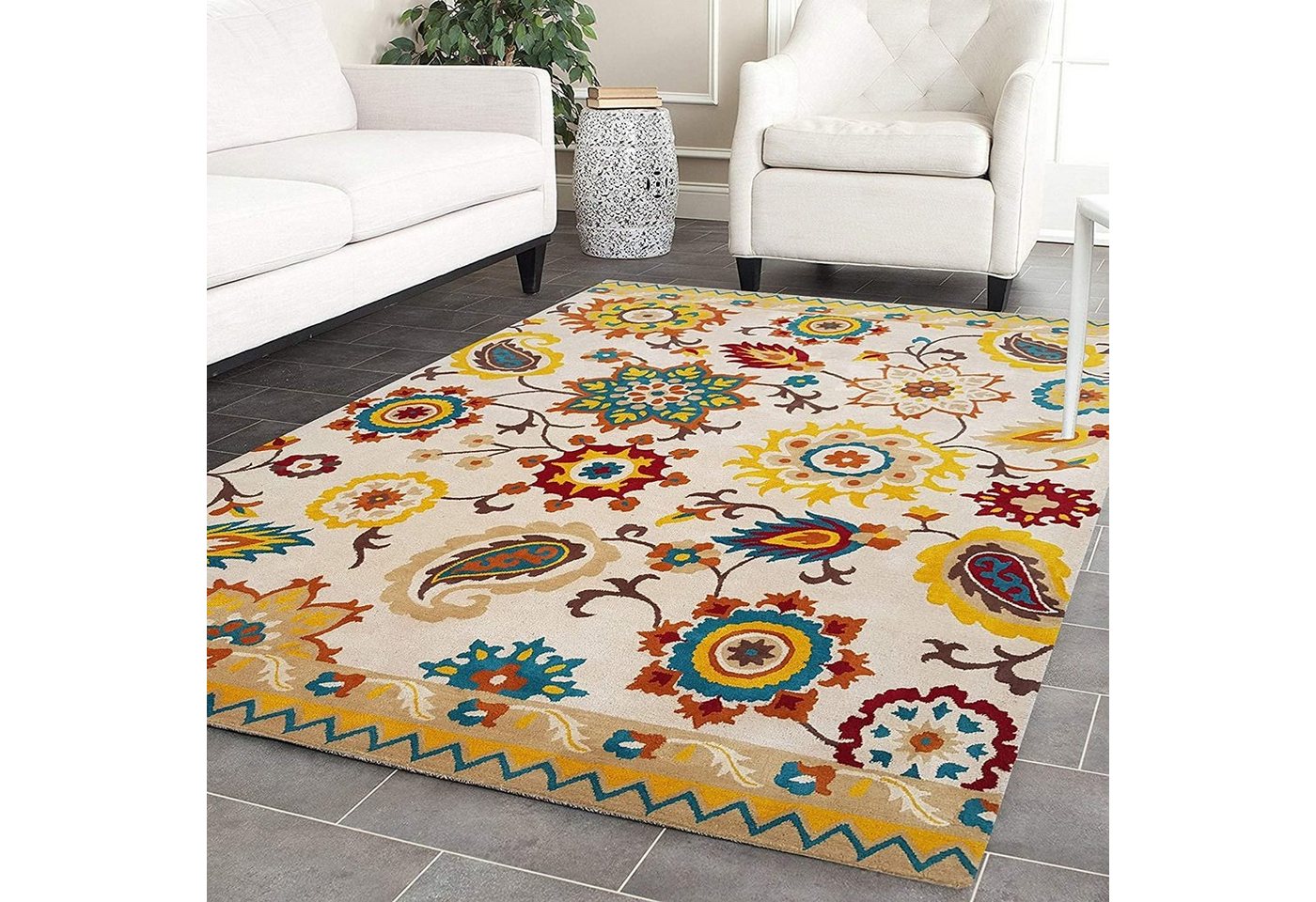 Designteppich Blumen handgetufteter Teppich, Ready Rugs, Rechteckig, Höhe: 30 mm von Ready Rugs