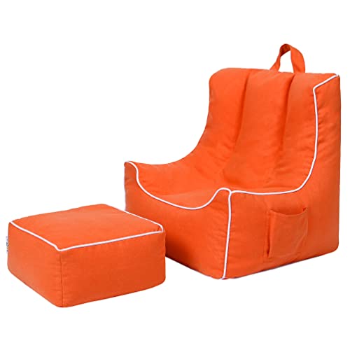 Ready Steady Bed Kinder Sitzsack Stuhl mit Fußhocker | Sessel Sitz für Kinder Spielzimmer | weich und sicher Ergonomisch gestaltete Kleinkind Stuhl | bequemes leichtes Pouf Sofa (Orange) von Ready Steady Bed