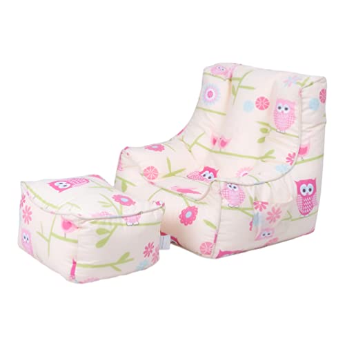 Ready Steady Bed Kinder-Sitzsack mit Fußhocker | Kinderspielsicherer weicher Sitz, Spielzimmersofa | ergonomisch geformter Kleinkindsessel, bequeme Kindermöbel (Eulen) von Ready Steady Bed