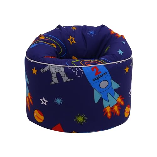 Ready Steady Bed Runde Sitzsack Kinder mit füllung | Sitzsack Kinderzimmer Weicher Sitz Spielzimmer | Ergonomisch geformter Bodenkissen | Langlebig Kleinkindmöbel | Kindersitzsack (Weltraum Junge) von Ready Steady Bed